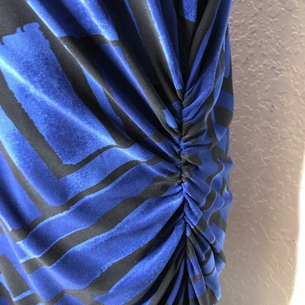 Lauren Ralph Lauren blue black geometric ruched side midi dress size 16W